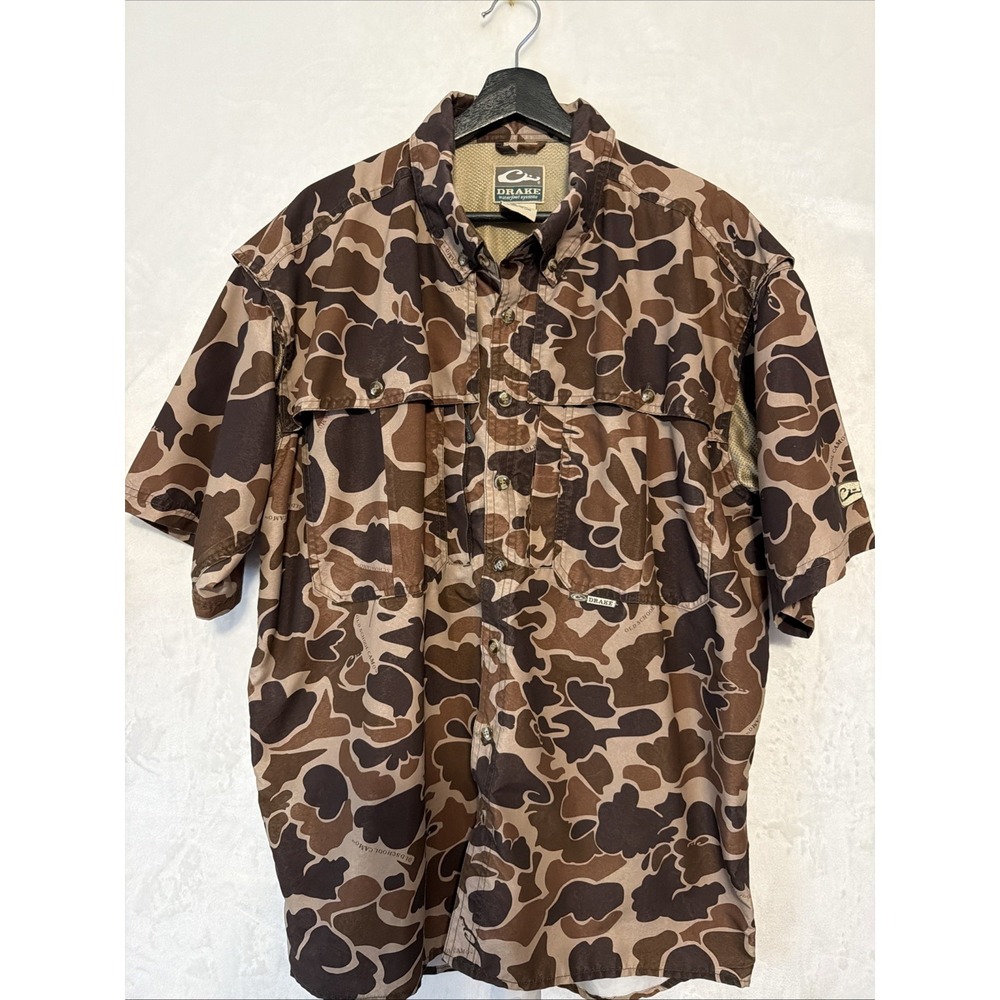 Drake Waterfowl Systems Old School Shirt Vented Short Sleeves Size Large Hunting
